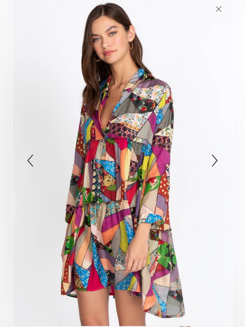 Johnny Was Vintage Jasmine Colorful Patchwork V-Neck Mini Dress